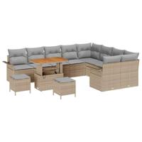 Tuinbankenset met kussen 12 pcs Beige poly rattan - thumbnail