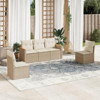 5-delige Loungeset met kussens poly rattan beige - thumbnail