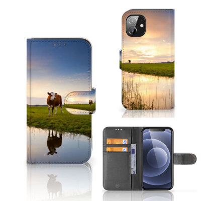 Apple iPhone 12 Mini Telefoonhoesje met Pasjes Koe Apple iPhone 12 Mini Telefoonhoesje met Pasjes Koe