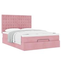 Ottoman bed met matrassen 140x200cm fluweel roze - thumbnail