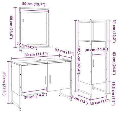 3-delige badkamermeubelset oud hout samengesteld hout
