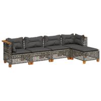 5-delige Loungeset met kussens poly rattan grijs - thumbnail