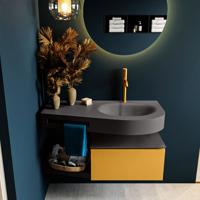 MONDIAZ RIVA 100cm badmeubel onderkast / planchet kleur Ocher met 1 lade. Wastafel DULCET rechts 1 kraangat kleur Dark_Grey. - thumbnail