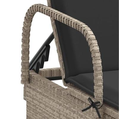Ligbed met wielen en kussens poly rattan lichtgrijs - thumbnail