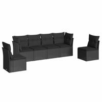 6-delige Loungeset met kussens poly rattan zwart - thumbnail