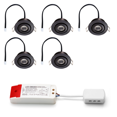 Set LED-inbouwspot Piccolo zwart 3W dimbaar 3-6 stuks