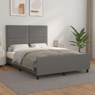 Bedframe met hoofdbord kunstleer grijs 140x190 cm