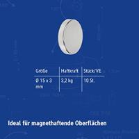 Magneet maul neodymium rond 15x3mm 3.2kg - thumbnail