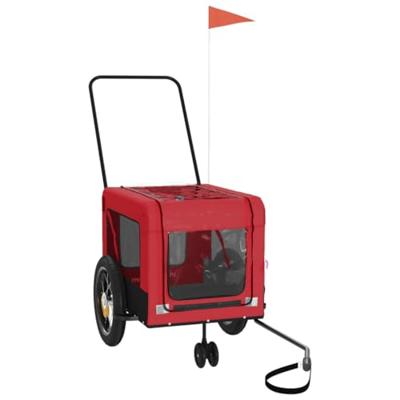 Hondenfietstrailer oxford stof en ijzer rood en zwart