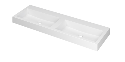 INK Momento Wastafel Polystone Dubbel Zonder Kraangat - 1400x450x90 mm - Mat Wit