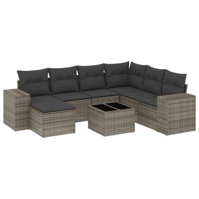 7-delige Loungeset met kussens poly rattan grijs