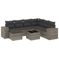 7-delige Loungeset met kussens poly rattan grijs - thumbnail