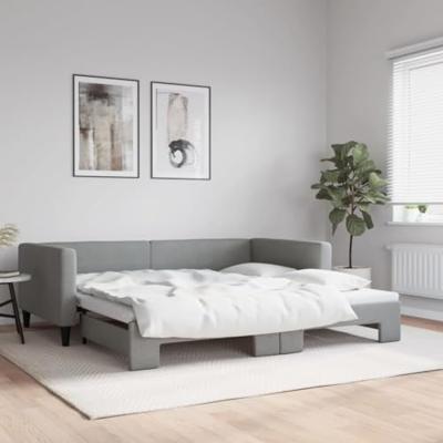 Slaapbank met onderschuifbed 100x200 cm stof lichtgrijs