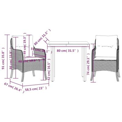 3-delige Tuinset met kussens poly rattan beige