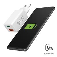 Hama Snellader 1x USB-C PD 1x USB-A QC Mini-oplader 38 W Wit - thumbnail