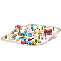 Bigjigs houten treinset stad en land, 101dlg. - thumbnail