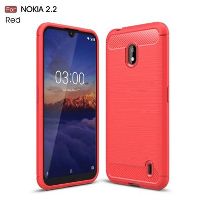 Geborsteld textuur koolstofvezel TPU Case voor Nokia 2.2 (rood)