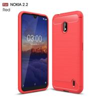 Geborsteld textuur koolstofvezel TPU Case voor Nokia 2.2 (rood) - thumbnail