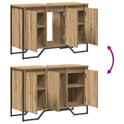 Badkamer Wasbak Kast Ambachtelijk Eiken 91x35x60 cm Gefabriceerd Hout