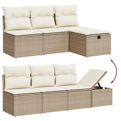 5-delige Loungeset met kussens poly rattan en acaciahout beige