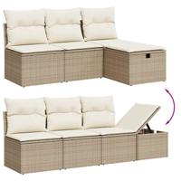 5-delige Loungeset met kussens poly rattan en acaciahout beige - thumbnail