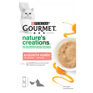 GOURMET Nature's Creations Puree met Zalm en een vleugje Wortel kattensnacks 5x10g