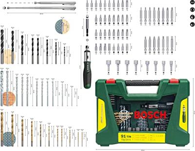 Bosch Accessoires V-Line TiN-boren en bitset met ratelschroevendraaier en magnetisch uitschuifbare pen 91-delige - 2607017195