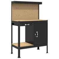 Werkbank met lade Zwart 90 x 49 x 141 cm Bewerkt hout en metaal - thumbnail