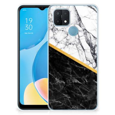 OPPO A15 | TPU | Siliconen hoesje | Marmer Wit Zwart - Origineel Cadeau Man