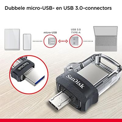 SanDisk Ultra Dual m3.0 USB flash drive 128 GB USB Type-A / Micro-USB 3.2 Gen 1 (3.1 Gen 1) Zwart, Zilver, Transparant