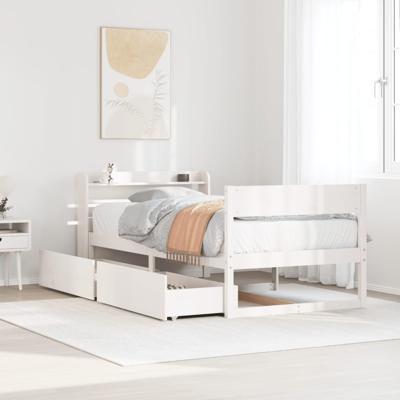 Bedframe zonder matras massief grenenhout wit 160x200 cm - thumbnail