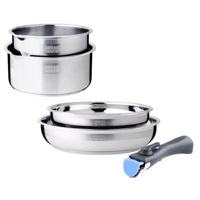 Kookgereiset - inductie - ARTHUR MARTIN - AM2189 - roestvrij staal 18/10 - 5-delig - afneembare handgreep Kookgereiset - inductie - ARTHUR MARTIN - AM2189 - roestvrij staal 18/10 - 5-delig - afneembare handgreep