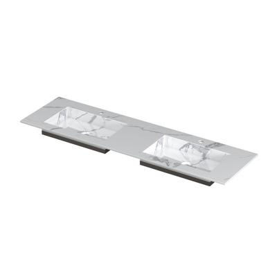 INK Post Wastafel Keramische Slab Envelop Bak Dubbel 2 Kraangaten - 1600x450x10 mm - Statuario Glans
