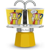 Italiaanse koffiezetset + 2 kopjes - BIALETTI - Mini-express LICHTENSTEIN - 100 ml - Roestvrij staal / Geel - thumbnail
