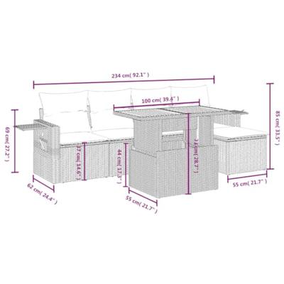 6-delige Loungeset met kussens poly rattan beige