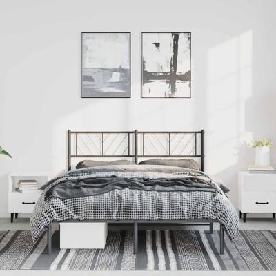 Bedframe met hoofdbord metaal zwart 135x190 cm