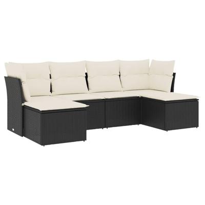 6-delige Loungeset met kussens poly rattan zwart - thumbnail