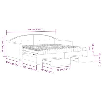 Slaapbank met onderschuifbed en lades 90x190 cm stof lichtgrijs