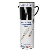 LogiLink USB-kabel USB 2.0 USB-A stekker, USB-A bus 12.00 m Wit Vergulde steekcontacten, UL gecertificeerd UA0092 - thumbnail