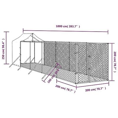Hondenkennel met dak 2x10x2,5 m gegalvaniseerd staal zilver