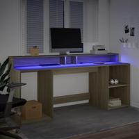 Bureau met LED-verlichting 200x55x91 cm hout sonoma eikenkleur - thumbnail