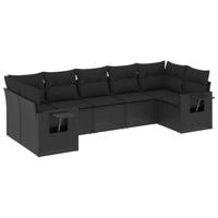 7-delige Loungeset met kussens poly rattan zwart - thumbnail