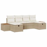 6-delige Tuinbankenset met kussens poly rattan beige - thumbnail