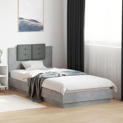 Bedframe met hoofdeinde bewerkt hout betongrijs 100x200 cm