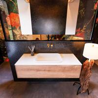 Badkamermeubelset Mondiaz Erin 120 cm met 1 Lade met RIDGE Wastafel Midden Talc Zonder Kraangaten Greeploos Mat Washed Oak - thumbnail