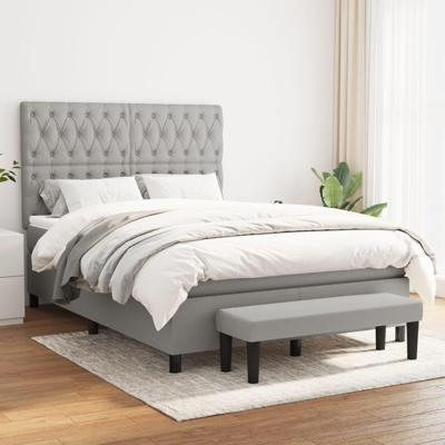 Boxspring met matras stof lichtgrijs 140x190 cm