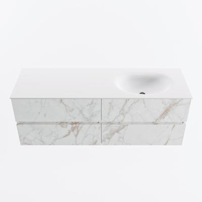 MONDIAZ VICA 140cm badmeubel onderkast Carrara 4 lades. Wastafel MOON rechts 1 kraangat, kleur Talc.