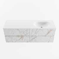 MONDIAZ VICA 140cm badmeubel onderkast Carrara 4 lades. Wastafel MOON rechts 1 kraangat, kleur Talc. - thumbnail