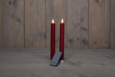 2Pcs Bordeaux Rustiek Wax Diner Kaars 23Cm Bew. Vlam Met Afstands Bediening 2Xaa Anna's Collection - Annas collection