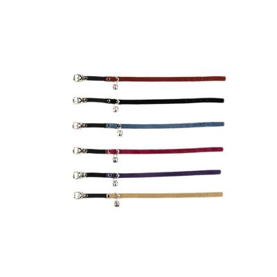 Suede kattenbandje met elastiek en bel - Beige